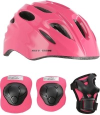 Zestaw kasku i ochraniaczy MTW01+H210 NILS Extreme - MTW01+H210 PINK HELMET WITH PROTECTORS SET NILS EXTREME