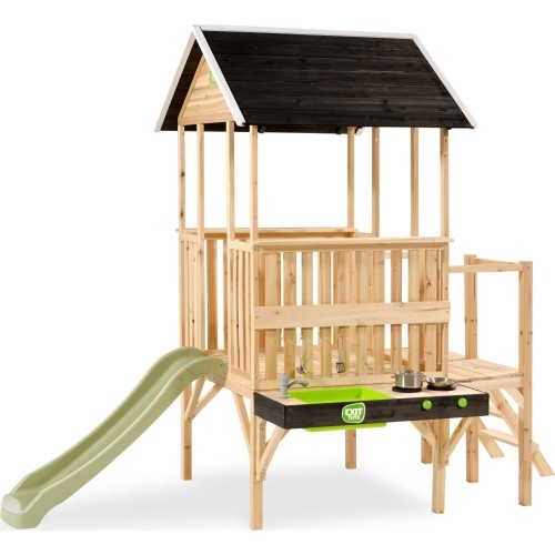 EXIT Panorama 350 wooden playhouse with slide and mud kitchen