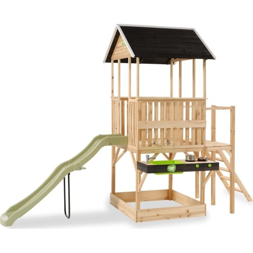 EXIT Panorama 550 wooden playhouse with slide, mud kitchen and sandpit