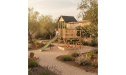 EXIT Panorama 550 wooden playhouse with slide, mud kitchen and sandpit