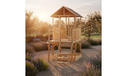 EXIT Panorama 550 wooden playhouse with slide, mud kitchen and sandpit