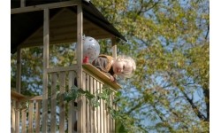 EXIT Panorama 550 wooden playhouse with slide, mud kitchen and sandpit