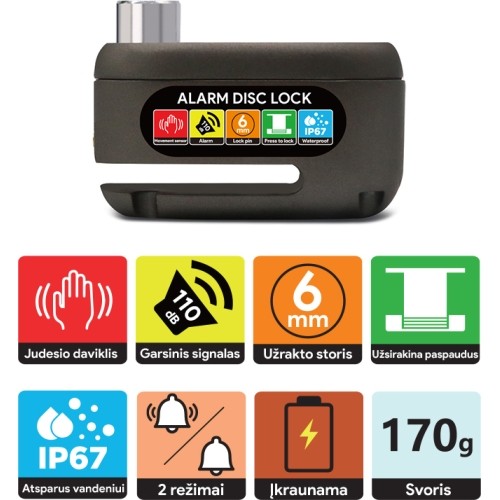 Blokada tarczy hamulcowej hulajnogi elektrycznej z alarmem Beaster BS03ADL, czarny