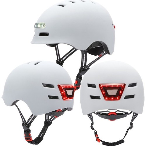 Kask Beaster BS51BL z lampkami LED, rozmiar M, biały