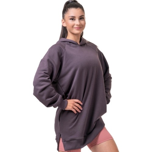 Damska długa bluza z kapturem Nebbia Everyday Hero 580 - Marron