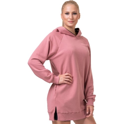Damska długa bluza z kapturem Nebbia Everyday Hero 580 - Old Rose
