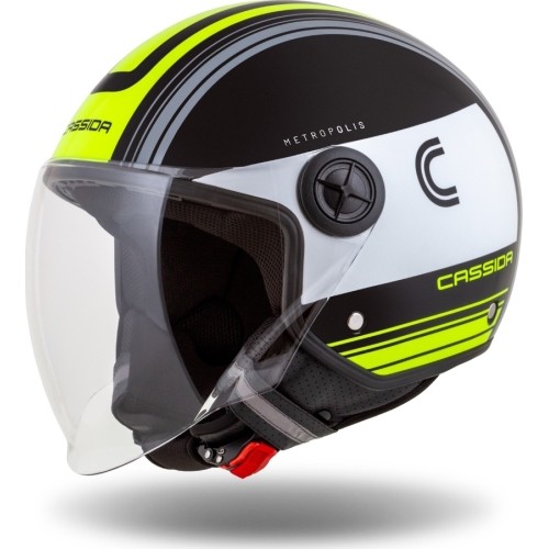 Kask motocyklowy Cassida Handy Metropolis czarny/biały/fluorescencyjny żółty/szary