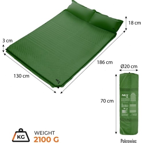 NC4060 GREEN DOUBLE SELF-INFLATING MAT WITH PILLOW NILS CAMP