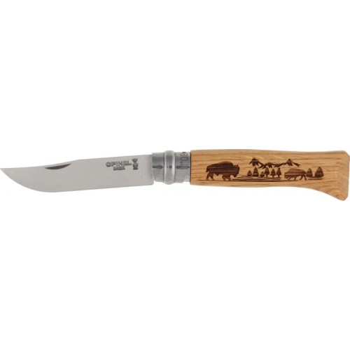 Opinel knife 8 inox oak Animal series - buffalo