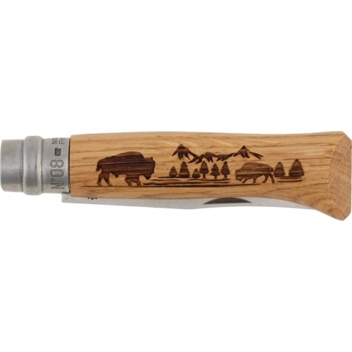 Opinel knife 8 inox oak Animal series - buffalo