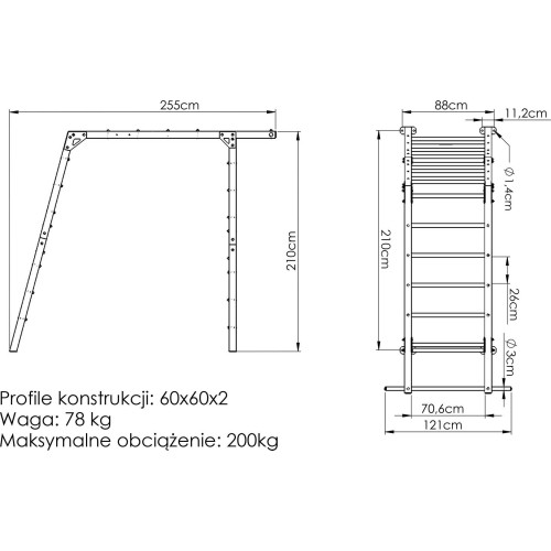 Drabinka gimnastyczna zewnętrzna PREMIUM MO-016 - Marbo Sport