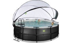 EXIT Black Leather basen ø450x122cm z pompą z filtrem piaskowym i kopułą oraz pompą ciepła - czarny