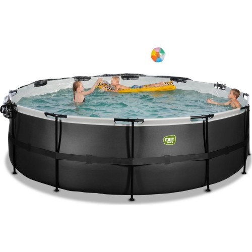 EXIT Black Leather basen ø450x122cm z pompą z filtrem piaskowym i kopułą oraz pompą ciepła - czarny