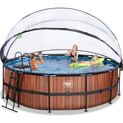 Basen EXIT Wood ø450 x 122 cm z zadaszeniem i pompą z filtrem piaskowym