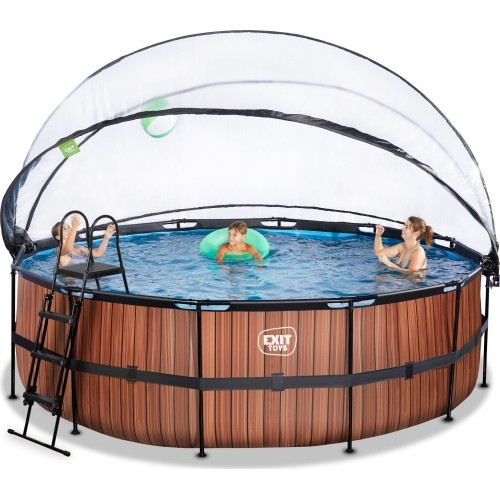 Basen EXIT Wood ø450 x 122 cm z zadaszeniem i pompą z filtrem piaskowym