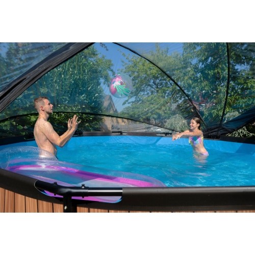 Basen EXIT Wood ø450 x 122 cm z zadaszeniem, pompą z filtrem piaskowym i pompą grzewczą