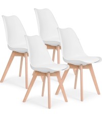 Zestaw 4 krzeseł do salonu jadalni z poduszką Białe ModernHome