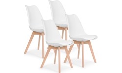 Zestaw 4 krzeseł do salonu jadalni z poduszką Białe ModernHome