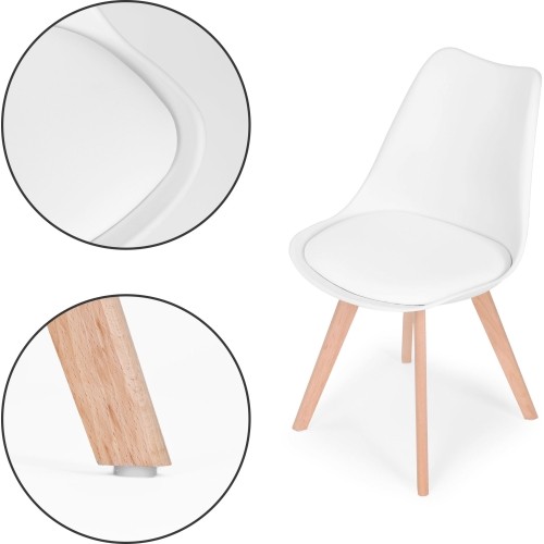 Zestaw 4 krzeseł do salonu jadalni z poduszką Białe ModernHome