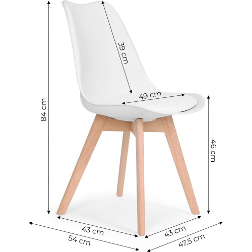 Zestaw 4 krzeseł do salonu jadalni z poduszką Białe ModernHome