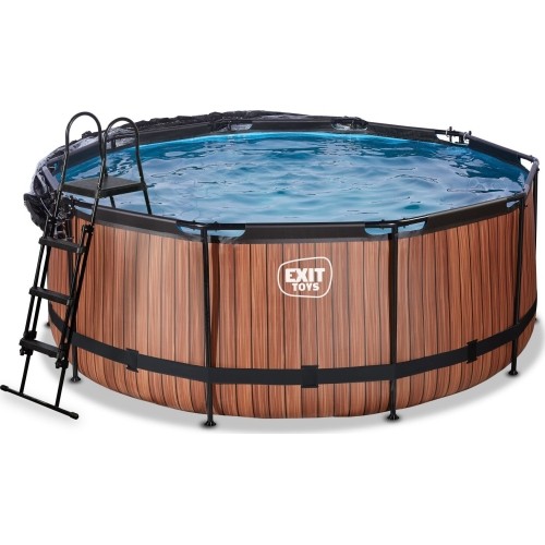 Basen EXIT Wood ø360 x 122 cm z zadaszeniem, pompą z filtrem piaskowym i pompą grzewczą