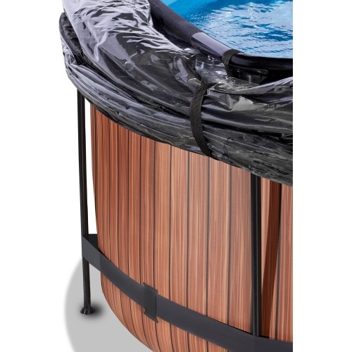 Basen drewniany EXIT ø360x122 cm z kopułą i pompą z filtrem piaskowym - brązowy