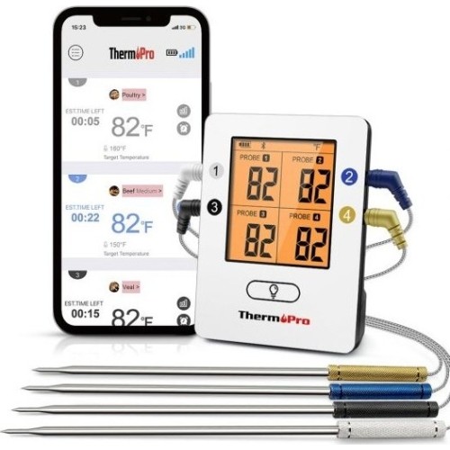 Cyfrowy bezprzewodowy ładowalny termometr do żywności Bluetooth z 4 sondami ThermoPro TP25W