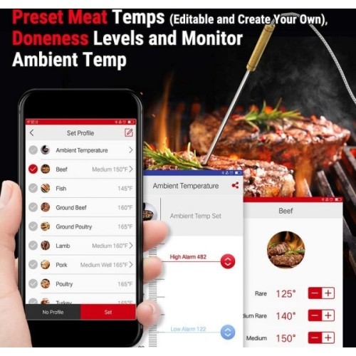 Cyfrowy bezprzewodowy ładowalny termometr do żywności Bluetooth z 4 sondami ThermoPro TP25W