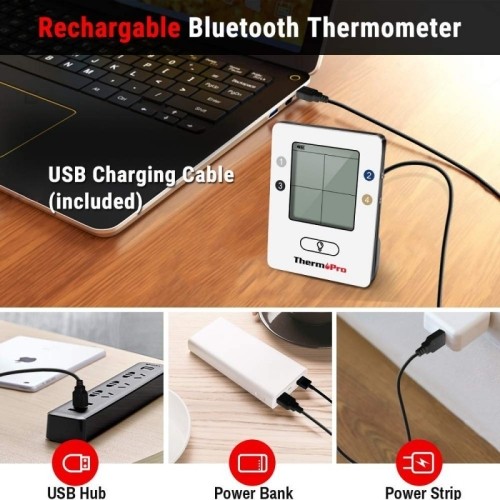 Cyfrowy bezprzewodowy ładowalny termometr do żywności Bluetooth z 4 sondami ThermoPro TP25W