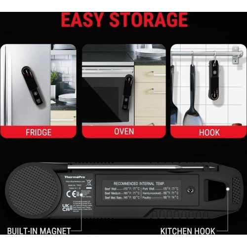 Momentinis mėsos termometras ypač greitas 1 sekundės nuskaitymo atsparus vandeniui ThermoPro TP622W