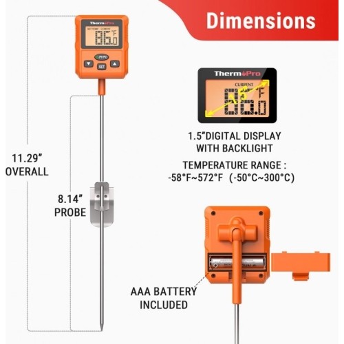 Skaitmeninis aliejaus ir saldainių termometras su zondu ThermoPro TP511