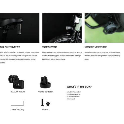 Uchwyt/adapter tylnej lampki Magicshine SADDIX do rowerów składanych Brompton // uchwyt GoPro