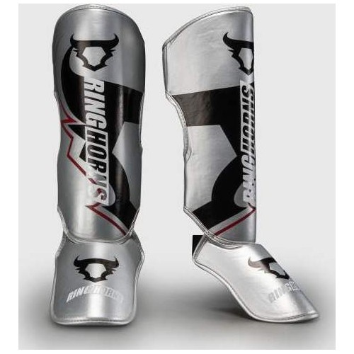 Ringhorns Charger by Venum Shin Guards - Silver/Black