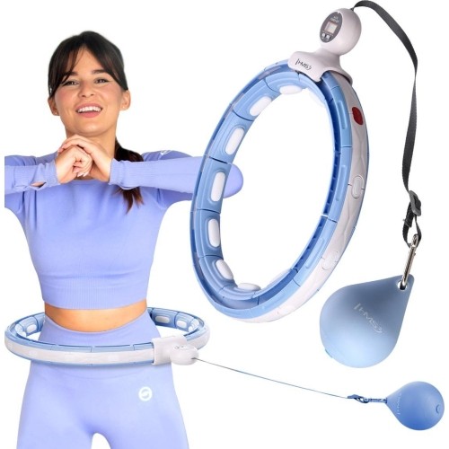 ZESTAW HULA HOOP MAGNETYCZNY NIEBIESKI HHM15 Z OBCIĄŻNIKIEM + LICZNIK HMS + WSPORNIK TALII BR163 CZERWONY