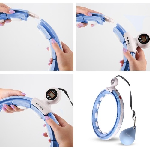 ZESTAW HULA HOOP MAGNETYCZNY NIEBIESKI HHM15 Z OBCIĄŻNIKIEM + LICZNIK HMS + WSPORNIK TALII BR163 CZERWONY