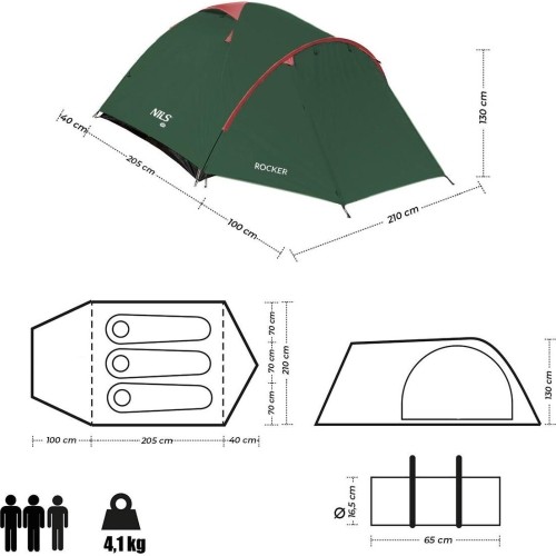 NC6013 GREEN-RED CAMPING TENT ROCKER NILS CAMP