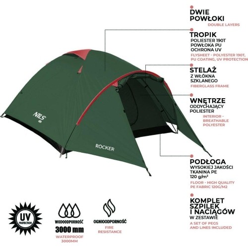 NC6013 GREEN-RED CAMPING TENT ROCKER NILS CAMP
