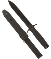 BLACK COMBAT KNIFE WITH SAW AND SCABBARD