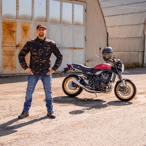 Męskie jeansy motocyklowe BOS Micas - Acid Blue