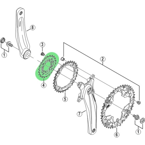Priekinio bloko žvaigždė Shimano FC-M431-8 26T 9sp (juoda)
