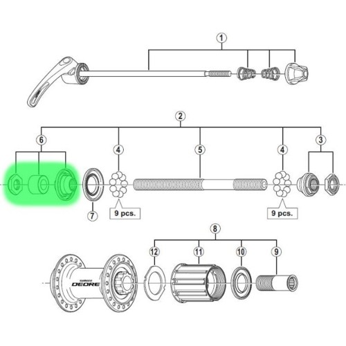 Stożek, podkładka i nakrętka do piasty Shimano HB-M590
