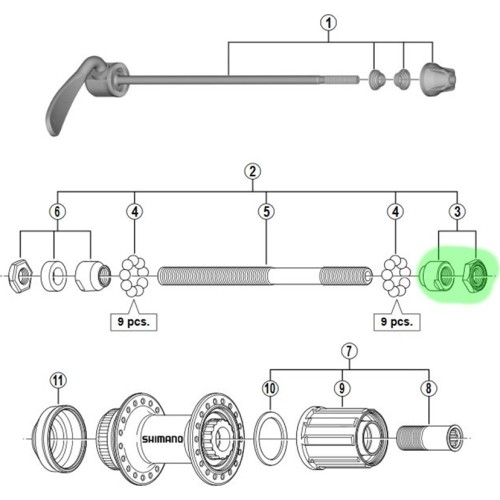 Stożek i nakrętka do tylnej piasty Shimano FH-RM35