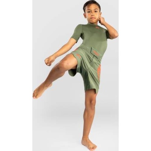 Venum Light Kids Fightshorts - Army Green/Orange