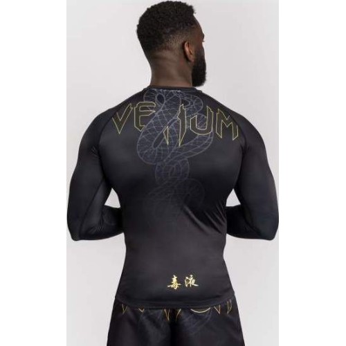 Venum Serpenti Long Sleeve Rashguard - Black/Silver/Gold