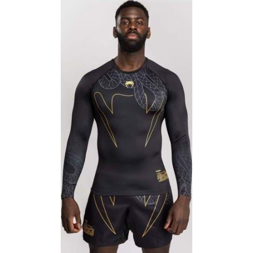 Venum Serpenti Long Sleeve Rashguard - Black/Silver/Gold