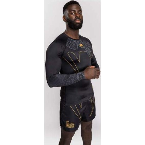 Venum Serpenti Long Sleeve Rashguard - Black/Silver/Gold
