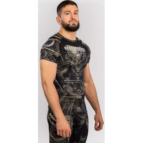 Venum Invader Short Sleeve Rashguard - Black/Sand