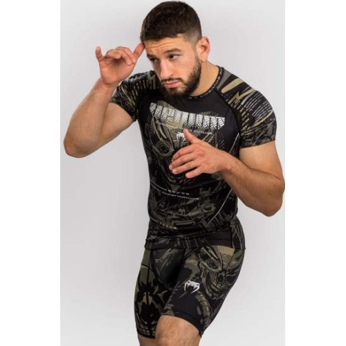 Venum Invader Short Sleeve Rashguard - Black/Sand