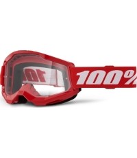 Gogle motocrossowe 100% Strata 2 New - Czerwony, przezroczyste plexi