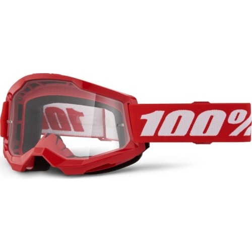 Gogle motocrossowe 100% Strata 2 New - Czerwony, przezroczyste plexi